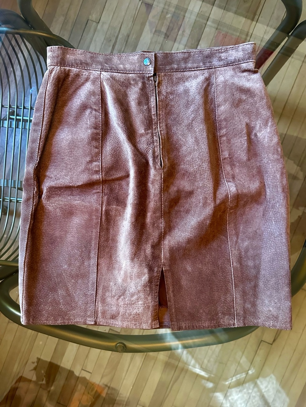 Vintage Elements Suede Real Leather Mini Skirt - Brown / Size Small
